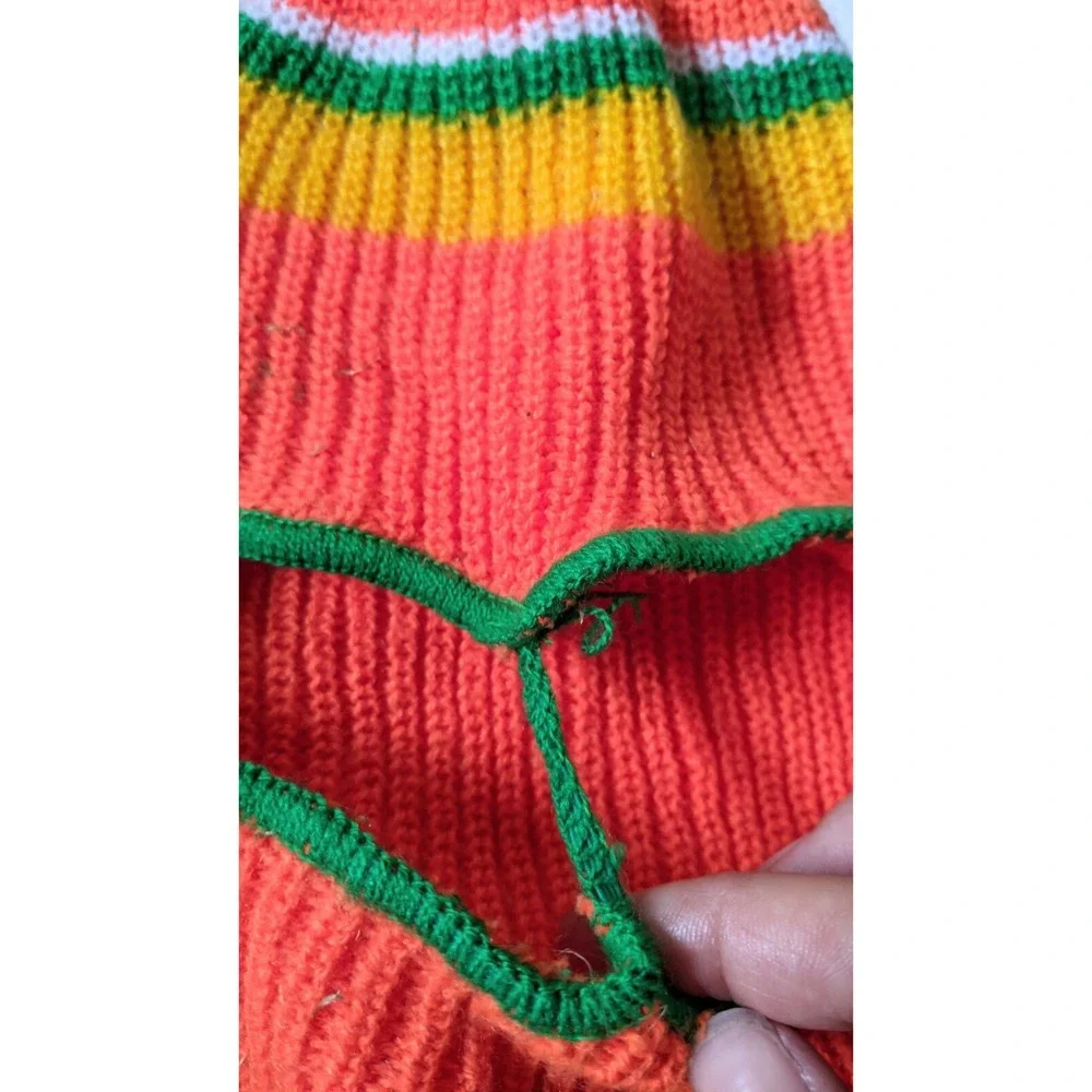 Vintage K-Mart Childrens Kids Orange Green Winter Knit Ski Mask Taiwan Retro